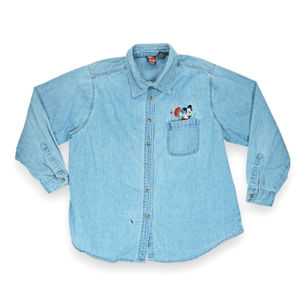 Vintage Mickey Unlimite Shirt Women's 18W/20W Denim Button Up Embroidered Pocket